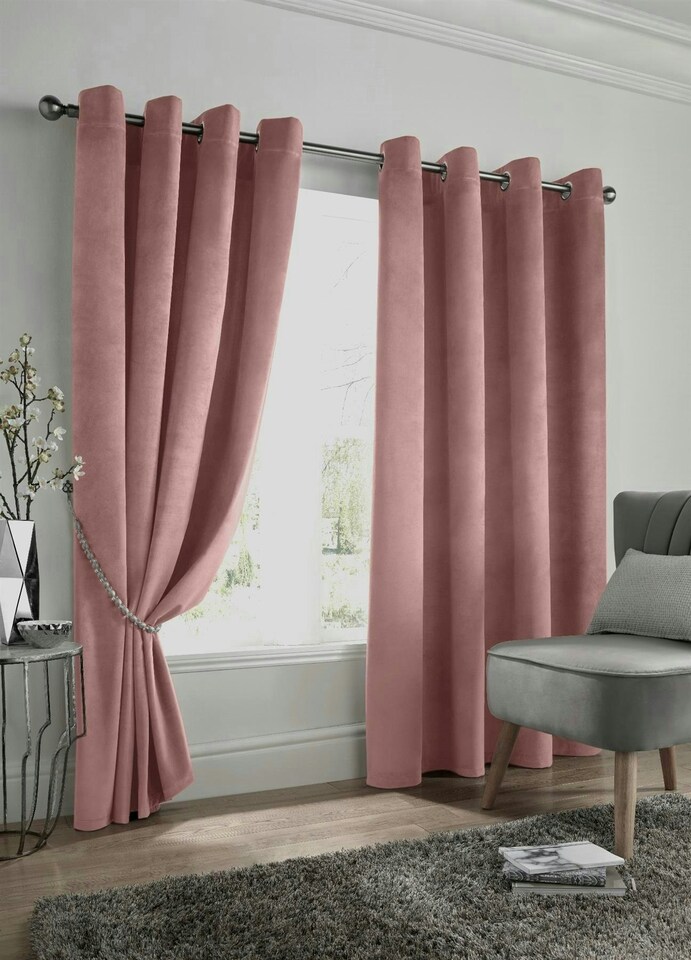 image 1 of Velvet Look Eyelet Ring Top Blackout Curtains - 229cm x 229cm - Blush
