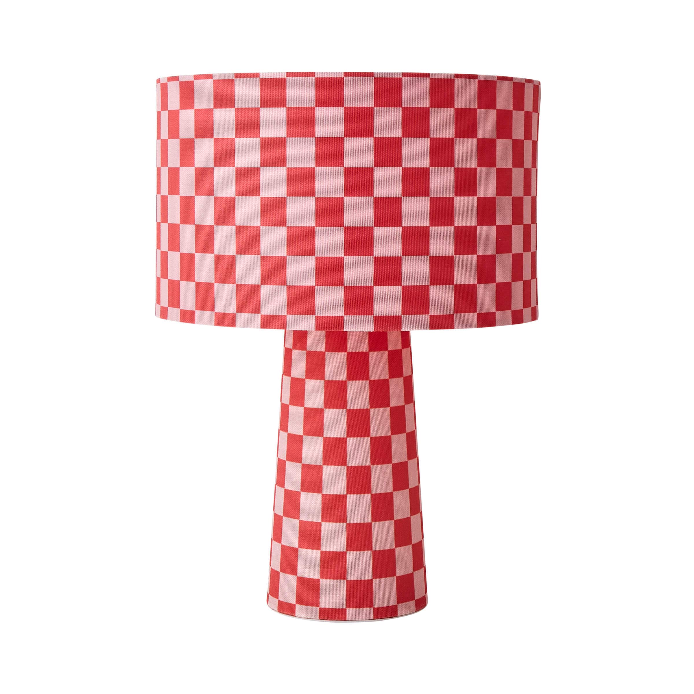 ValueLights Pritchard Pink Checkerboard Shade Full Fabric Table Lamp with LED Bulb in Bright Pink