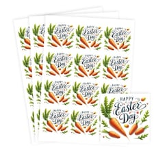 Happy Easter Carrots Square Stickers 65mm - Sheet of 12