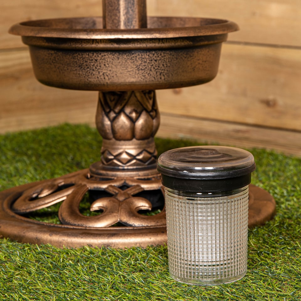 image 1 of 1.1m Bronze Effect Resin Garden Bird Bath & Table with Solar Light | Bronze | Bronze