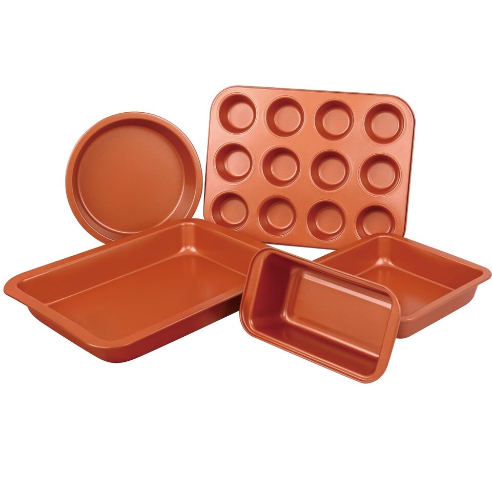 image 1 of Copper Non Stick 5 Piece Cake Biscuit Bakeware Set
