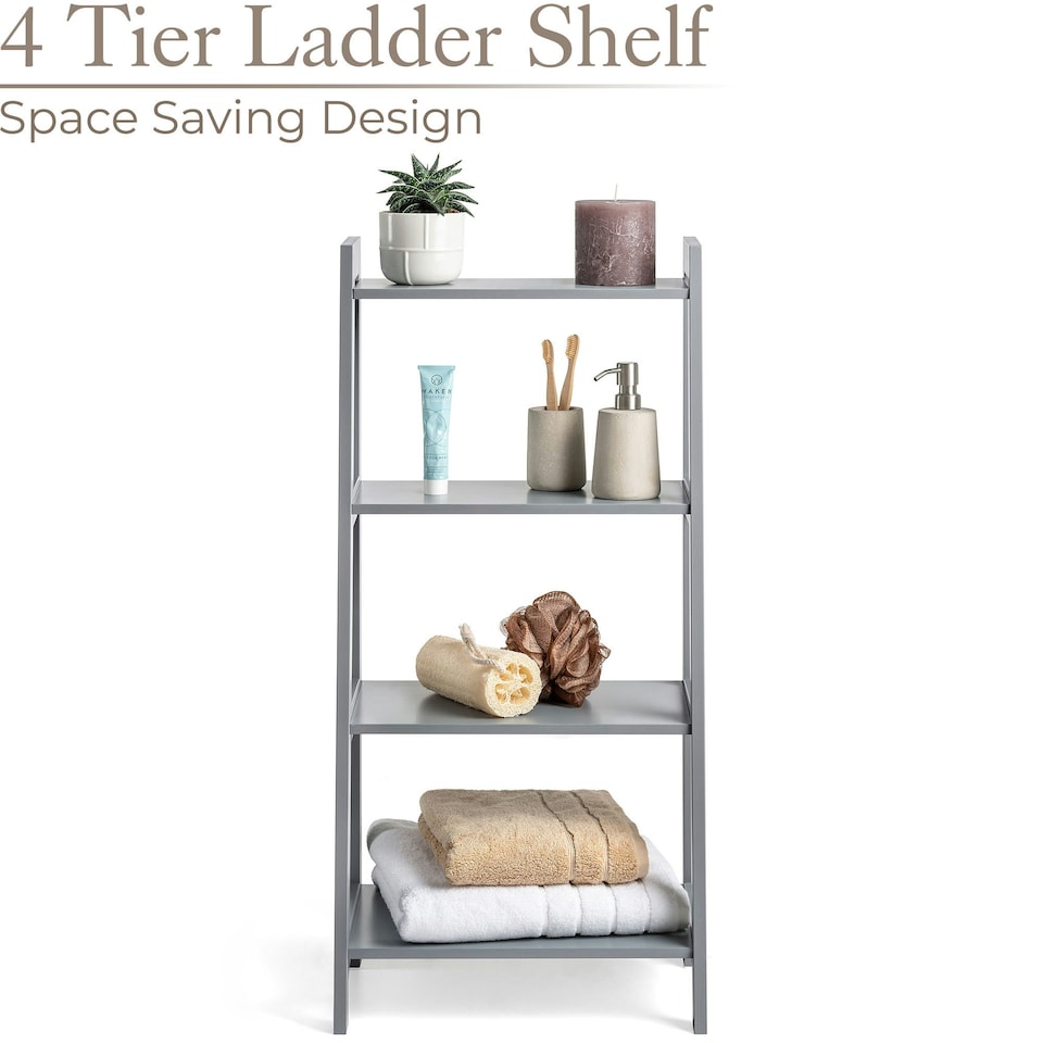 image 1 of Christow Grey Ladder Shelf Unit 4 Tier Storage Display Stand Rack Home Bathroom