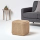 image 2 of Homescapes Linen Cube Cotton Knitted Pouffe Footstool