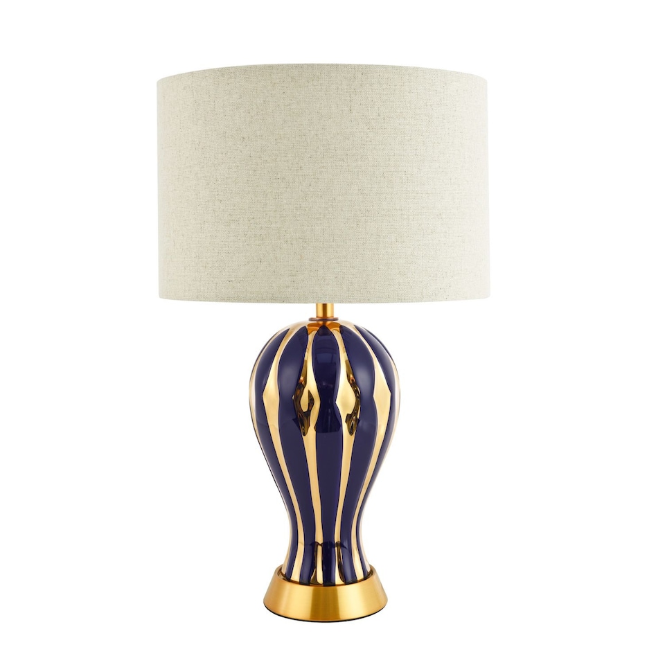 image 1 of Traditional Glossy Navy Midnight Blue and Polished Gold Ceramic Table Lamp Base | Blue | Midnight Blue | 1