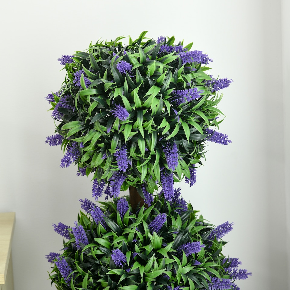 image 1 of HOMCOM Set of 2 Decorative Artificial Plants Ball Trees with Lavender Flowers in Pot Fake Plants for Home Indoor Outdoor Decor, 110cm, Green