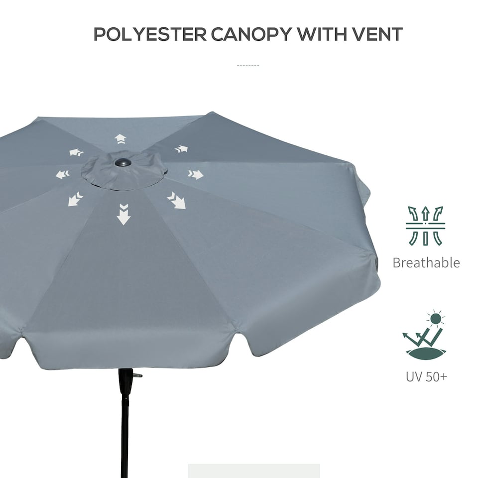 image 1 of Outsunny 2.7m Patio Umbrella Garden Parasol with Crank, Ruffles, 8 Ribs, Grey