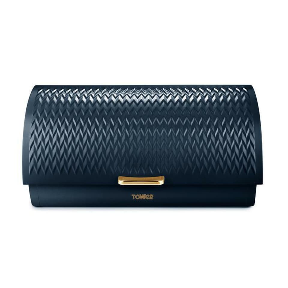 image 1 of Tower Empire Roll Top Bread Bin Midnight Blue & Brass Accents Kitchen Storage