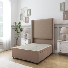 Sloomy Devonshire Mink Plush Divan Bed Base 2 Drawers Foot-End With 54 Inch Wingback Headboard | Brown | Mink | Small Double | 1