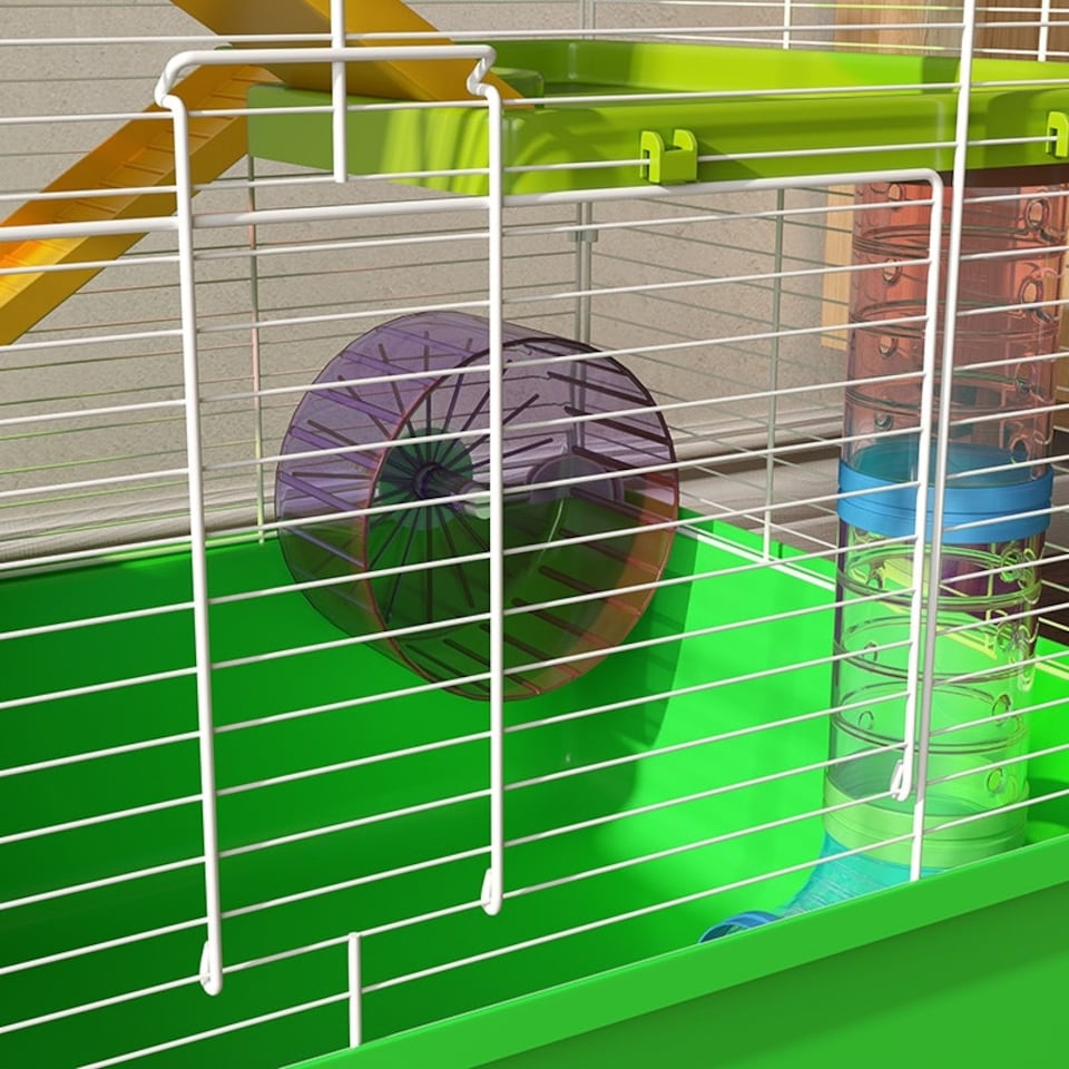 image 1 of PawHut Hamster Cage w/ Water Bottle, Exercise Wheel, Tubes, Ramps - Green