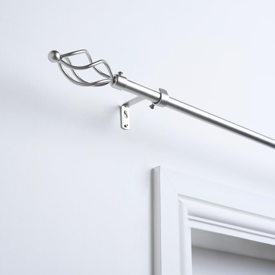 image 1 of OHS Curtain Pole Extendable 16mm Metal Finnials Twist End Rod 70-120cm | Silver