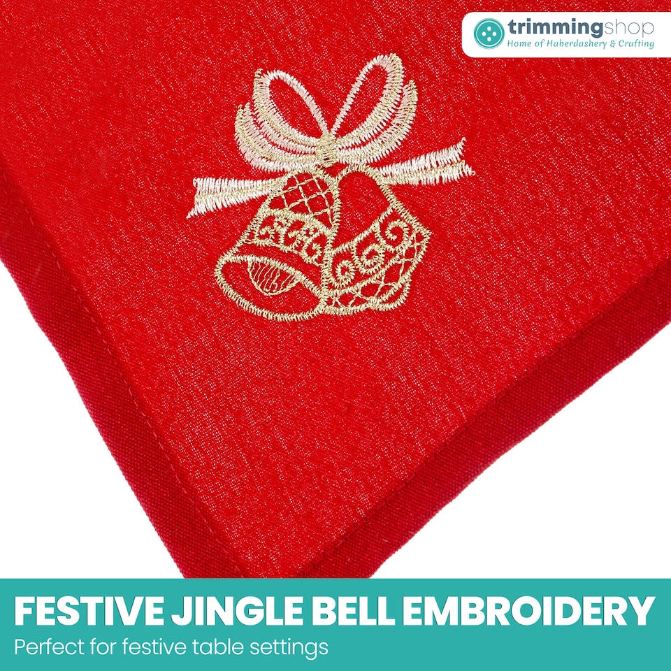 image 1 of 1pc Christmas Table Napkin Set with Festive Jingle Bell Embroidery - 20 Inch