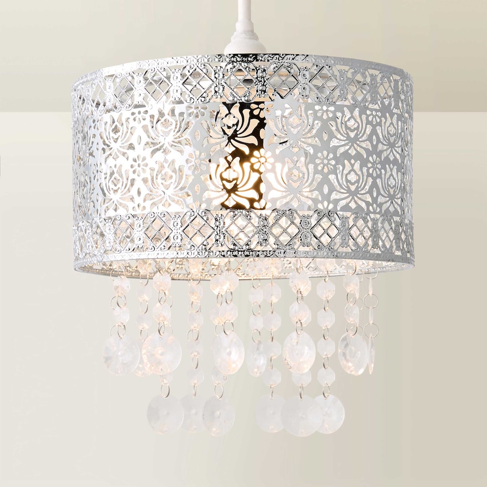 image 1 of ValueLights Enna Silver Moroccan Style Acrylic Droplet Ceiling Shade and Bulb