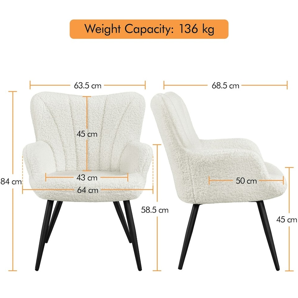 image 1 of Yaheetech Modern Pleated Curved Back Lamb hair Accent Chair White | Ivory