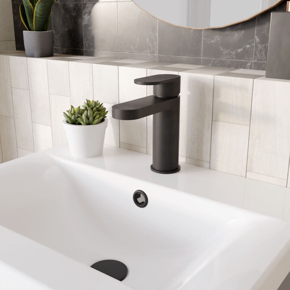 image 1 of Current Round Mono Basin Mixer Tap with Push Button Waste - Matt Black | Black | Matt Black | 1