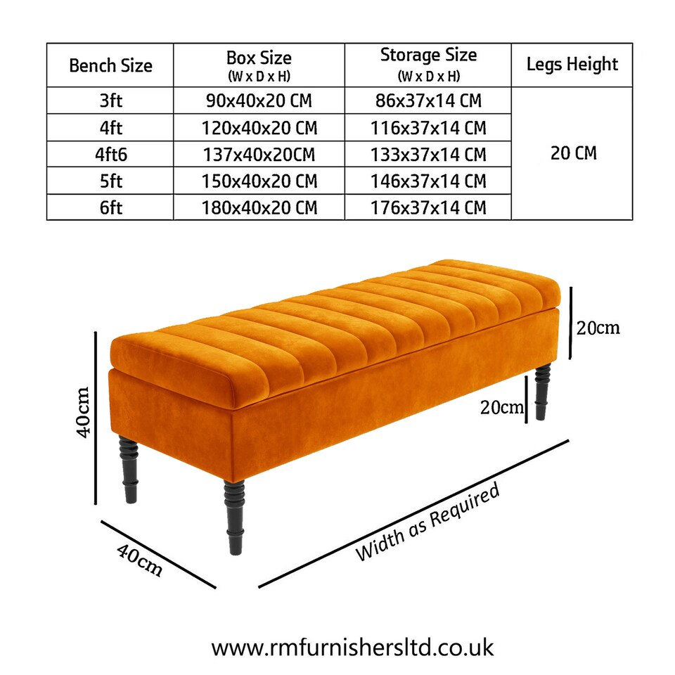 image 1 of Safar 90cm Ottoman Storage Bench - Plush Velvet Shoe Bench - Burnt Orange Lined Upholstery Storage Footstool