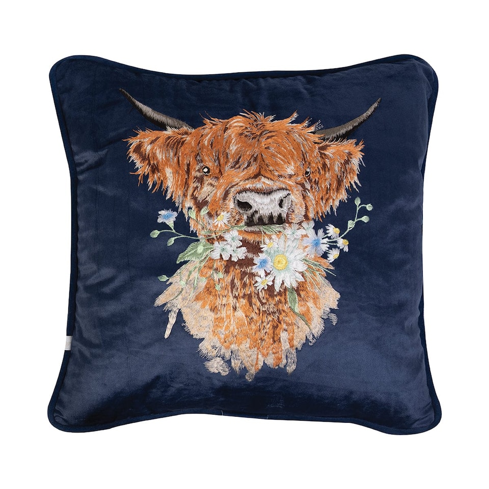 image 1 of Wrendale Designs Luxury Highland Cow Velvet Cushion