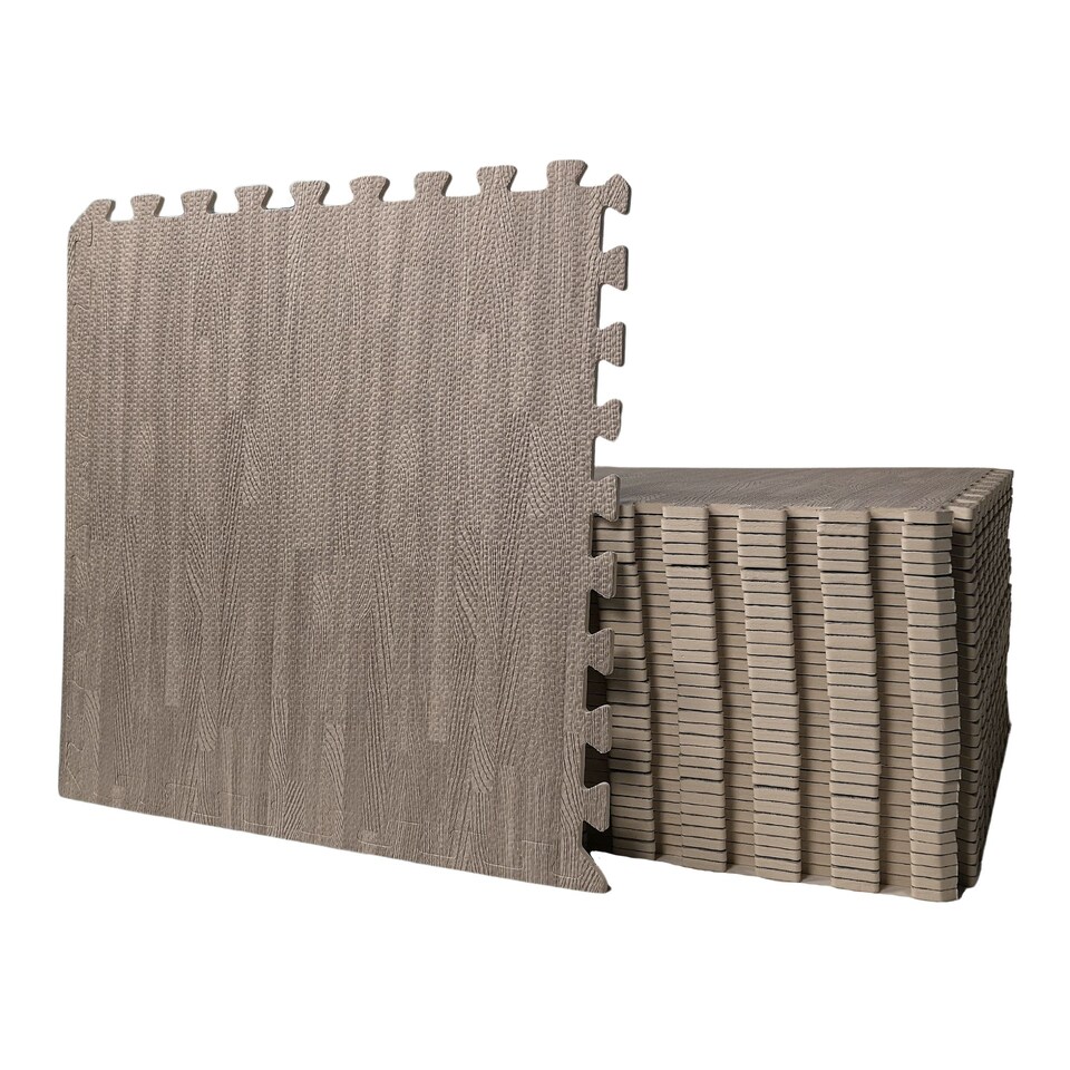 image 1 of Samuel Alexander 16 Piece Grey Wood Effect EVA Foam Floor Protective Tiles / Mats 60x60cm Each Set. Floor Mats Set Covers 5.76 sqm (62 sq ft)