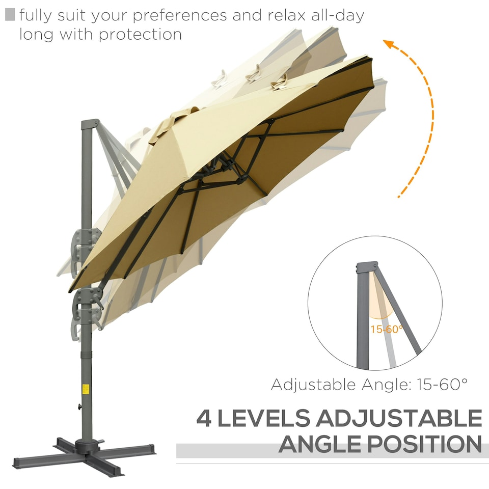 image 1 of Outsunny 4.5m Double Garden Parasol Garden Umbrella with Crank Khaki