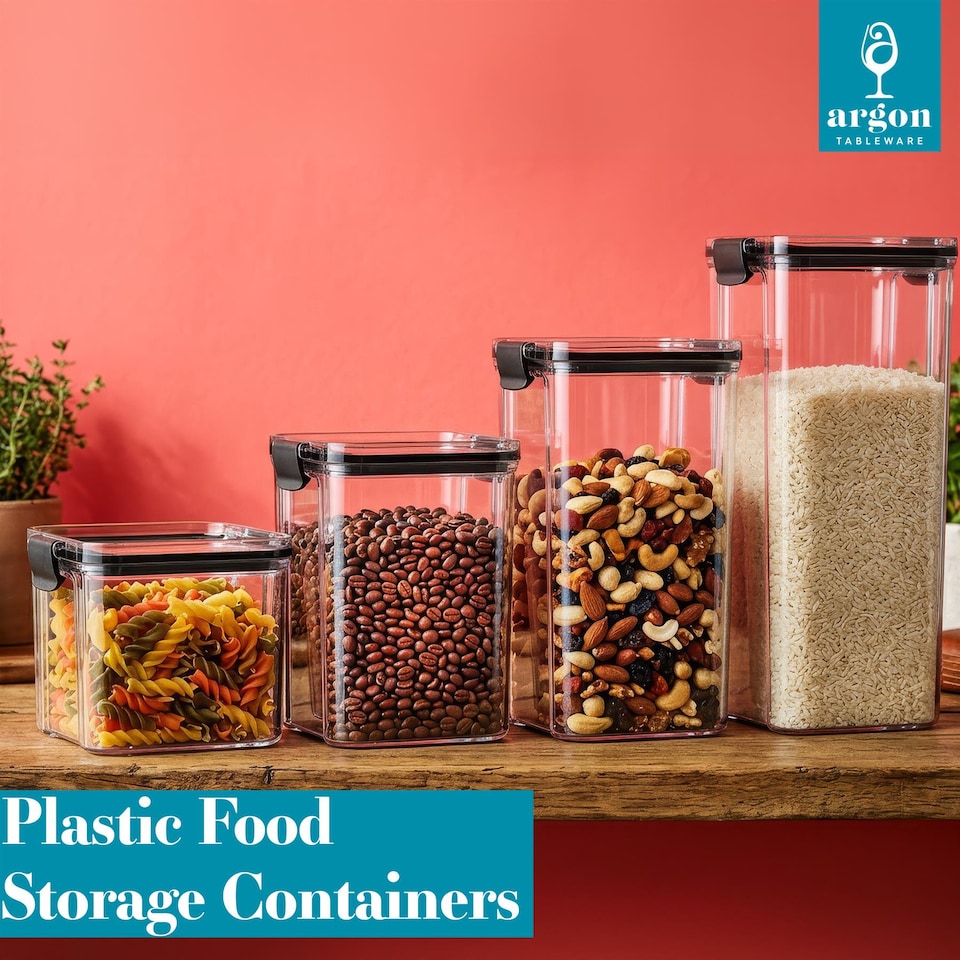 image 1 of Argon Tableware 3x Food Storage Containers - 1.3 Litre - Black Reusable Airtight Stackable Meal Prep Lunch Box with Clip-Lock Lid