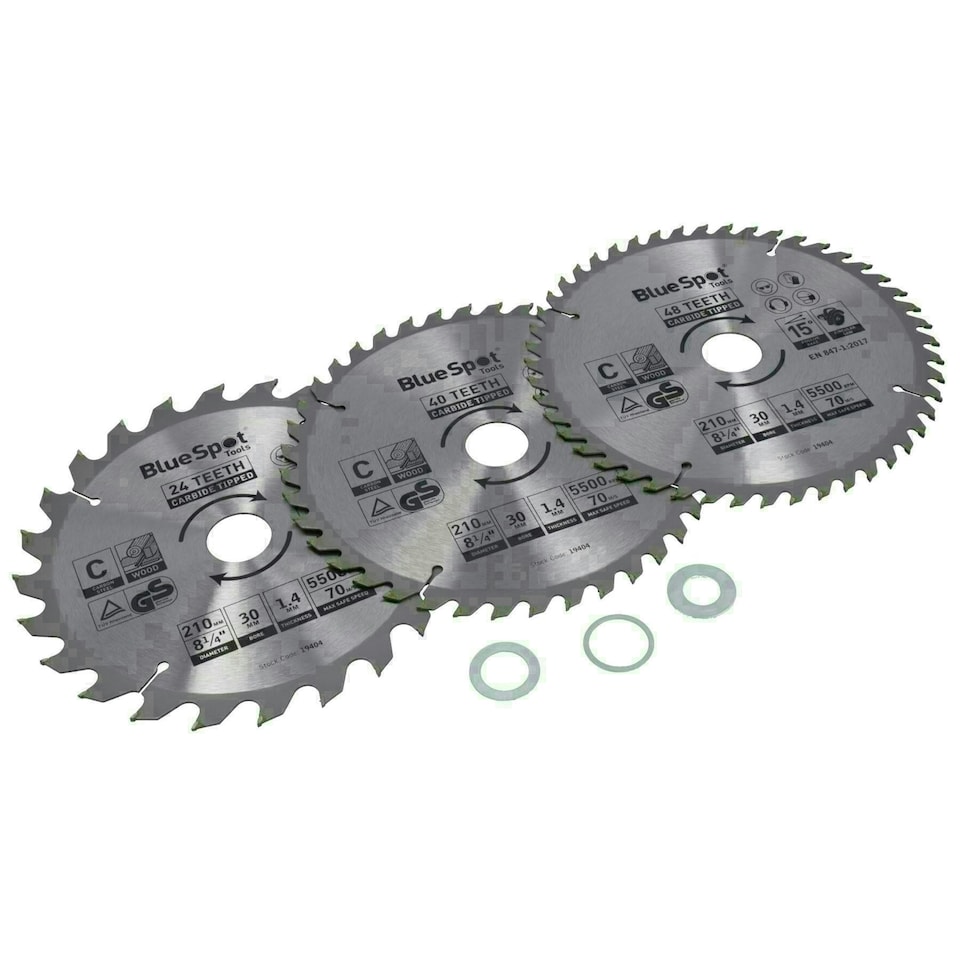image 1 of Circular Saw Blade 210mm x 30mm 24 40 48 teeth TCT Cutting Disc Wood 3pc
