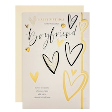Gold Foil Hearts Design & Heartfelt Verse Boyfriend Birthday Card