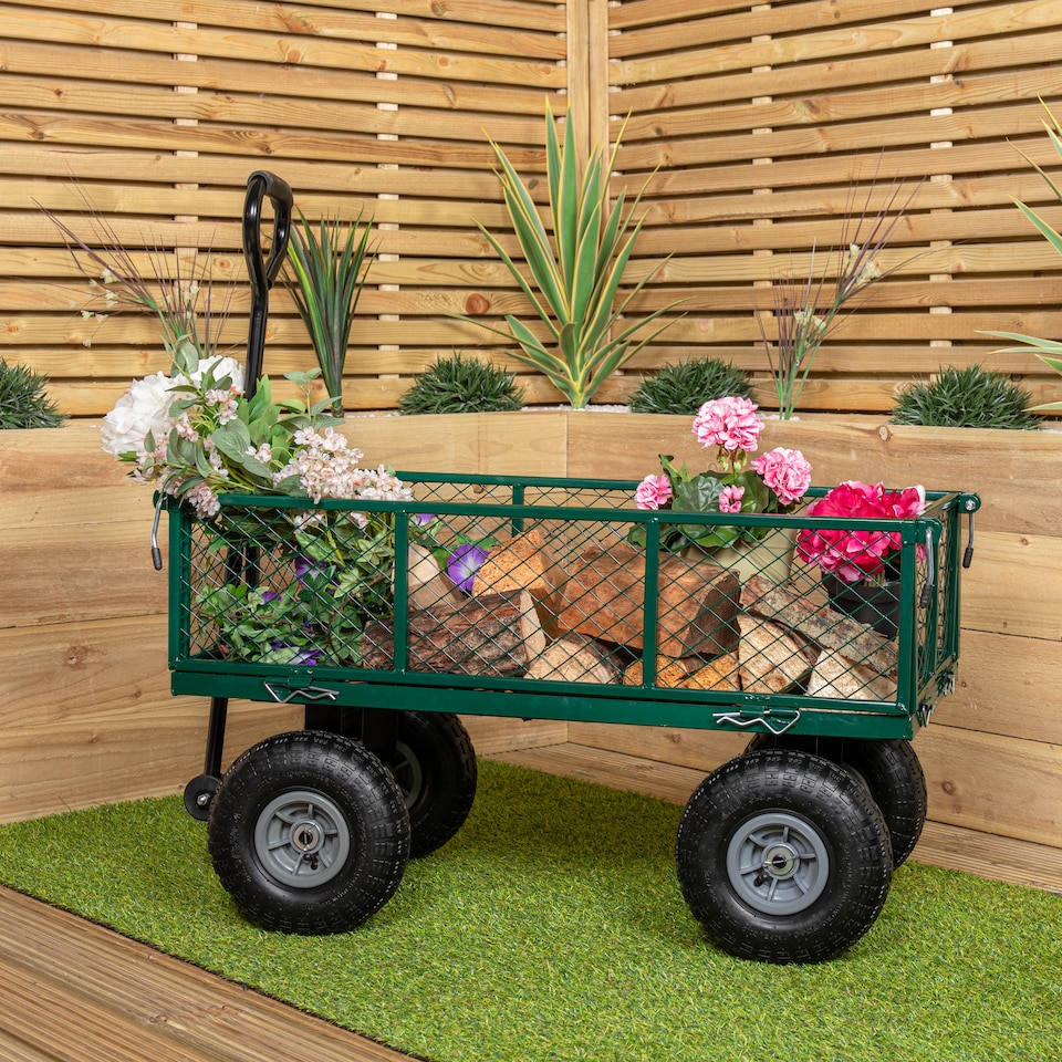 image 1 of Heavy Duty Green Metal Garden Festival Cart Truck Trolley Wheelbarrow
