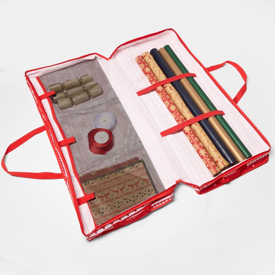 image 1 of OHS Christmas 1 x Wrapping Paper Storage Organiser Nordic Xmas Gift Wrap Bag | Red