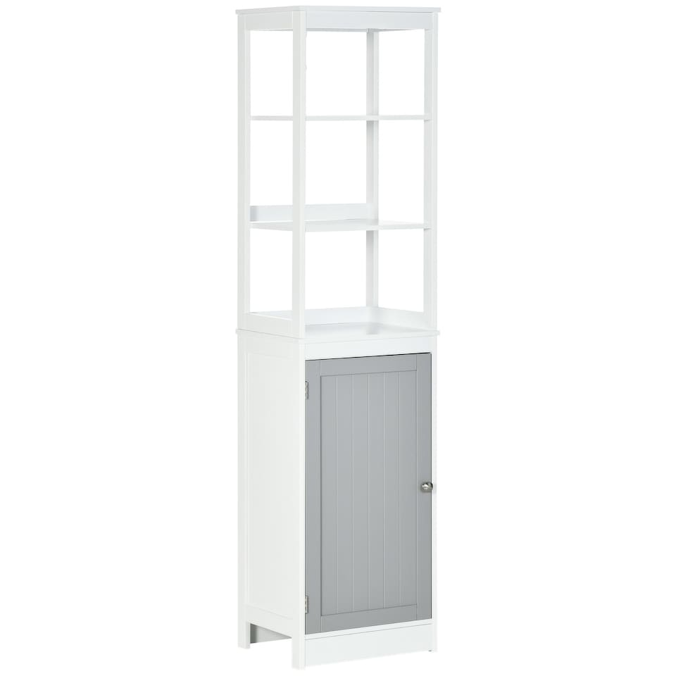 image 1 of kleankin Bathroom Tall Storage Cabinet Organizer Tower w/ Door Shelves White