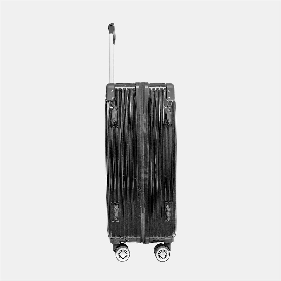 image 1 of OHS Metallic Effect Suitcase Set of 3 Hard Shell ABS Luggage | Black