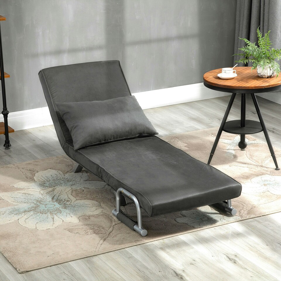image 1 of HOMCOM Sofa Bed Foldable Portable Sleeper Lounge w/ Pillow Dark Grey