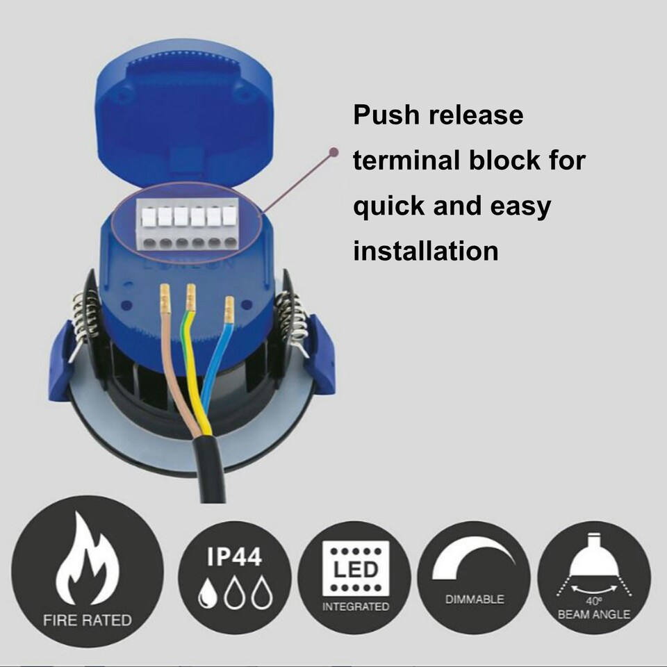 image 1 of Set of 5 Fire Rated LED Bathroom Downlights - Matt Black IP65 Recessed Downlights Black