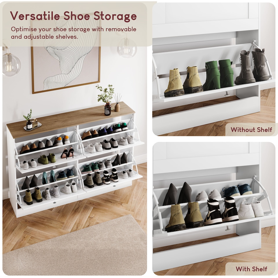 image 1 of Vida Designs 4 Drawer Shoe Cabinet Hallway Home Entrance Storage Unit - White & Oak