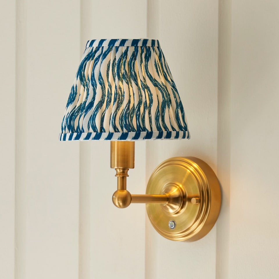 image 1 of Burley Rechargeable Brushed Aged Brass Plate Wall Light with Ripple Shade 16cm Integrated LED