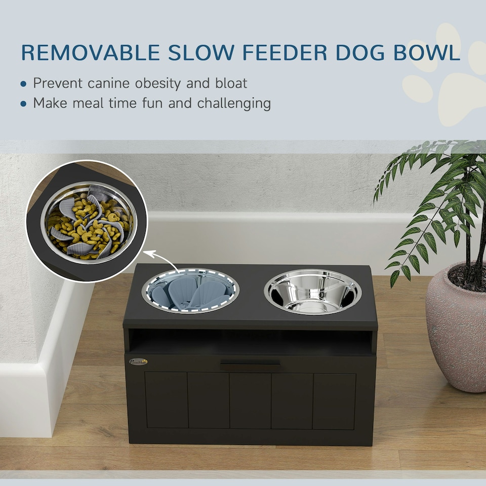 image 1 of PawHut Raised Dog Bowl, Elevated Dog Bowls with Slow Feeder Dog Bowl, Black Black