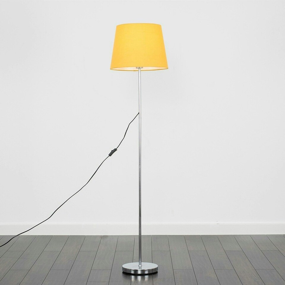 image 1 of ValueLights Modern Floor Lamp In Polished Chrome Metal Finish With Mustard Shade