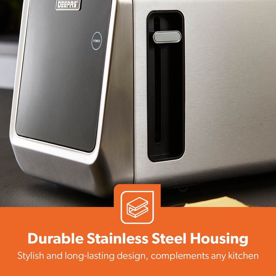 image 1 of GEEPAS 5-in-1 DIGITAL 4 Slice Long Slot Toaster, 1450W Silver | Silver