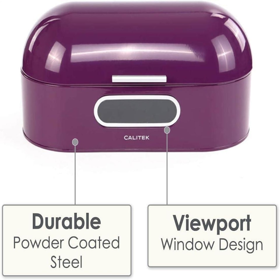 image 1 of CALITEK Retro Bread Bin Round Top Kitchen Counter Coated Carbon Steel Purple