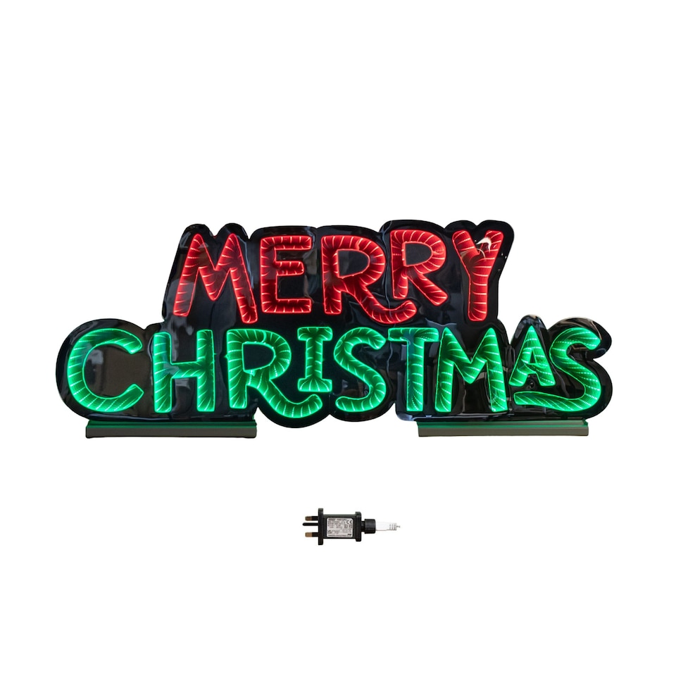 image 1 of 1m Light up Merry Christmas Infinity Light Decoration with Red and Green LEDs