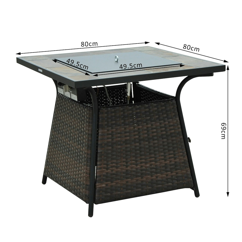 image 1 of Outsunny Rattan Fire Pit Square Patio Heater with Fire Control Panel