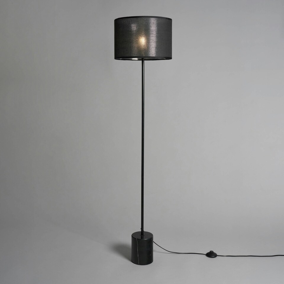 image 1 of BHS Oliver Marble Base Floor Lamp with Shade, Black