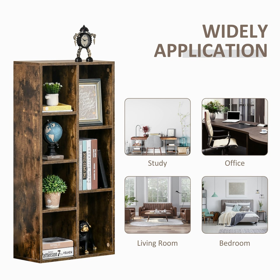 image 1 of HOMCOM Bookcase Modern Bookshelf Cabinet for Home Office Rustic Brown