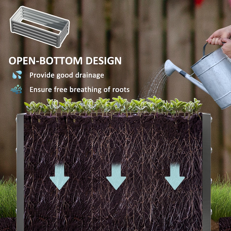 image 1 of Outsunny Set of 2 Raised Garden Bed, Outdoor Planter Box with Galvanised Steel Frame for Growing Vegetables, Flowers and Herbs, 110 x 50 x 30 cm, Light Grey