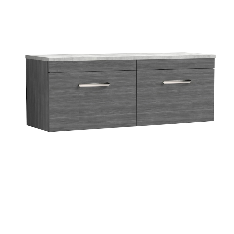 image 1 of Balterley Millwich Contemporary 2 Drawer Wall Hung Vanity Unit with Laminate Black Galaxy Granite Worktop, Anthracite Woodgrain, 1200mm