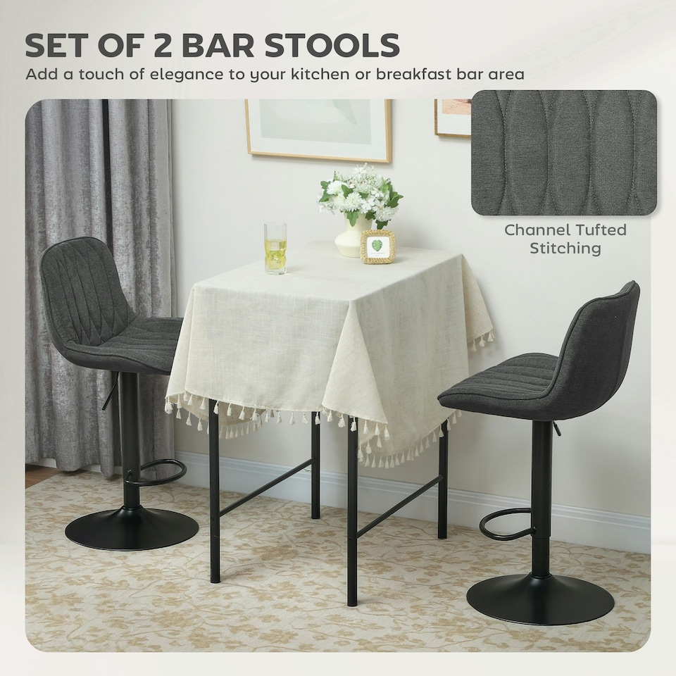 image 1 of HOMCOM Bar Stools Set of 2, Modern Armless Bar Chairs Grey