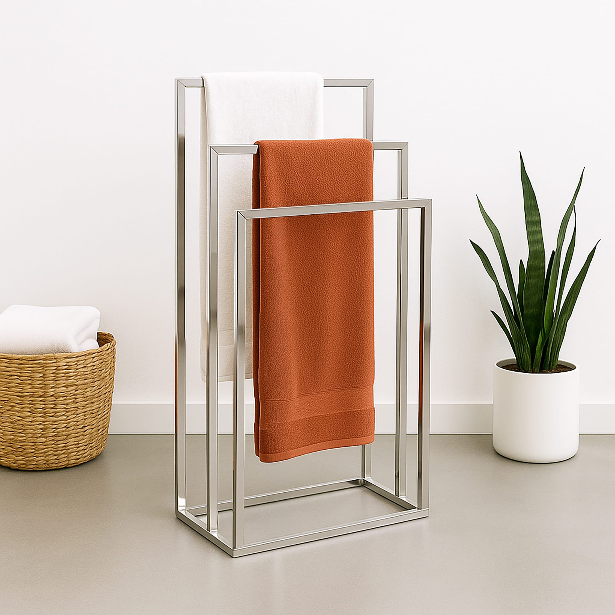 Bath Vida 3 Tier Towel Stand Holder Bathroom Unit - Square Shaped