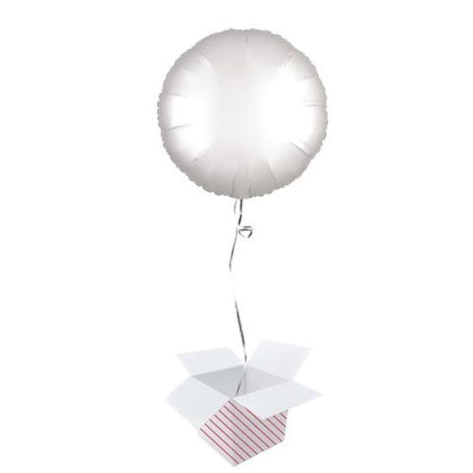 Shimmering White Satin Luxe Round Shape Foil Helium Balloon - Inflated Balloon in a Box White
