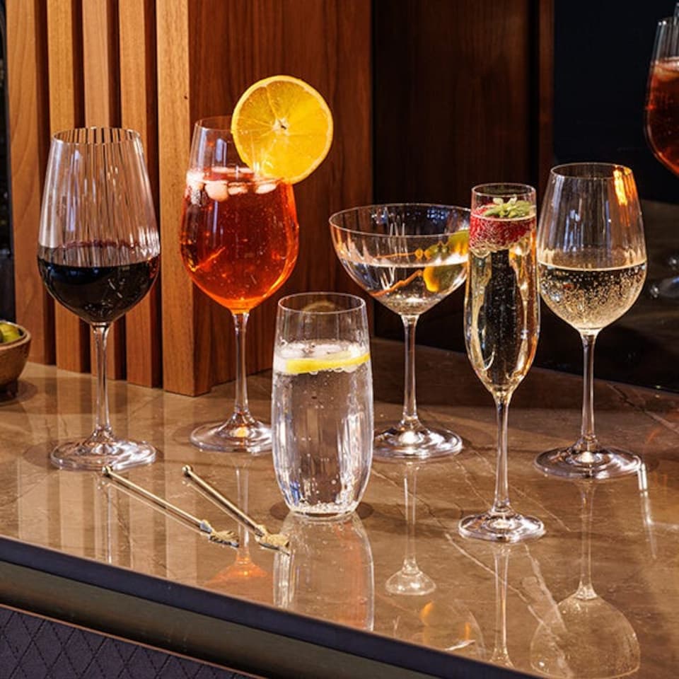 image 1 of Mikasa Wine Glass Set Clear Ribbed Crystal 350ml Set of 4