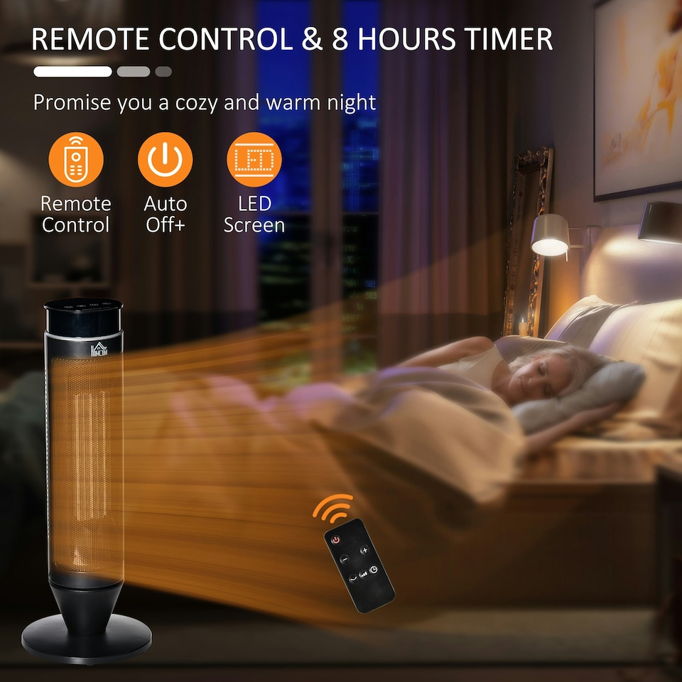 image 1 of HOMCOM 1000W/2000W Tower Heater w/ 42° Oscillation Remote Control Timer