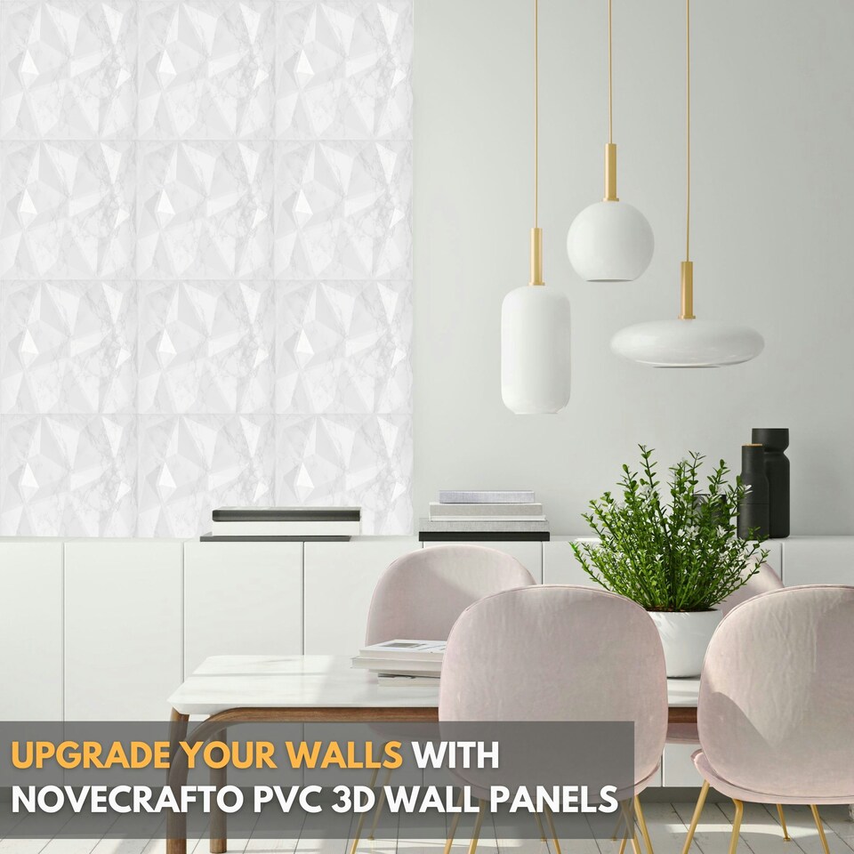 image 1 of NOVECRAFTO Geometric Diamond 3D Wall Panels – 6 Sheets Covering 1.5 sqm (16.15 sqft) – Matte PVC Cladding Panels 50x50cm Diamond Design | Black