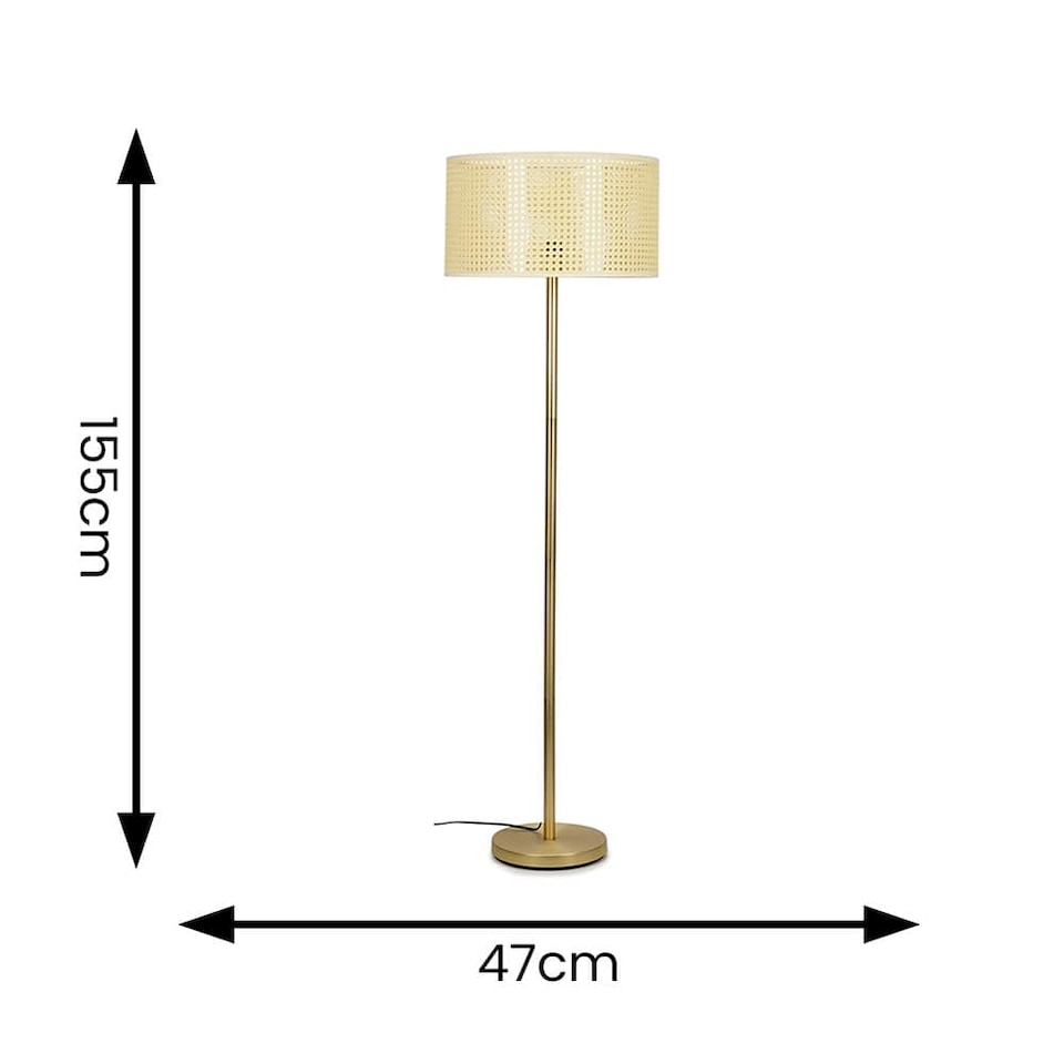 image 1 of ValueLights Charlie Gold Floor Lamp Wicker Cane Shade | Gold
